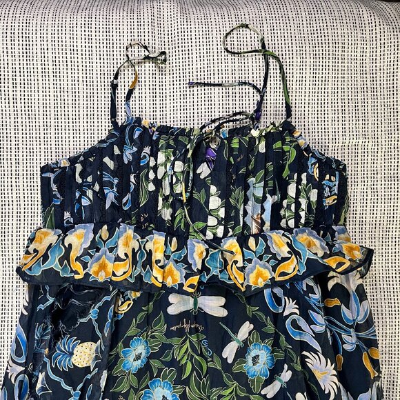 Farm Rio Winter Garden Black Pleated Lace Sleeveless Midi Dress – Size M - Picture 4 of 10